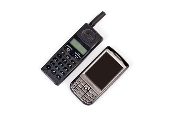 Old and new mobile phones. Isolated on w — Stock Photo, Image