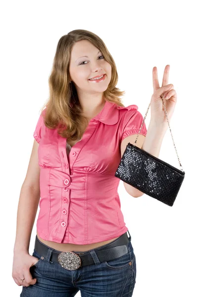 Beautiful smiling young woman with a han — Stock Photo, Image