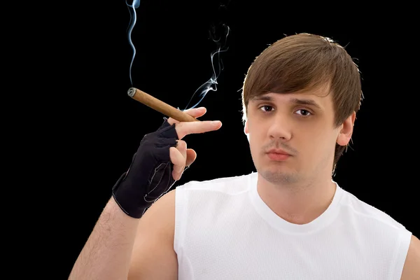 Porträtt av den unge mannen med cigarren. är — Stockfoto