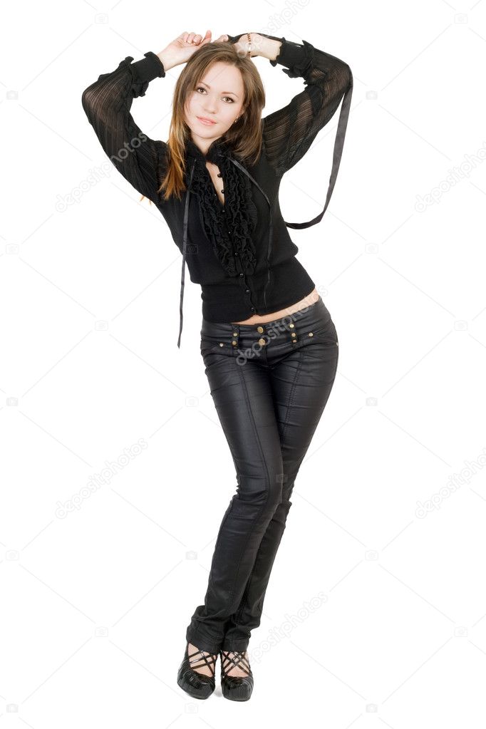 Beautiful girl in black leather pants. I ⬇ Stock Photo, Image by ...