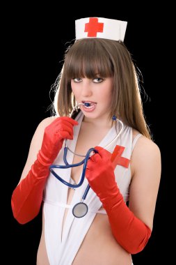 Portrait of the sexy nurse with a stetho clipart