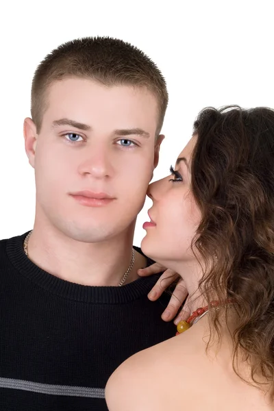 Portrait of the young couple. Isolated o — Stock Photo, Image