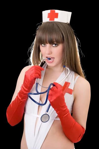 Portrait of the sexy nurse with a stetho — Stock Photo, Image