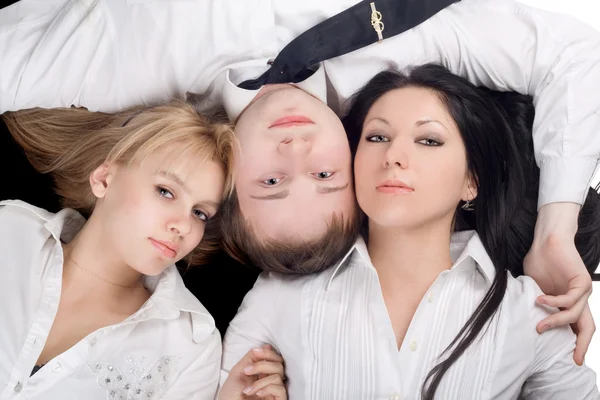 Portrait if the young man and two beauti — Stock Photo, Image