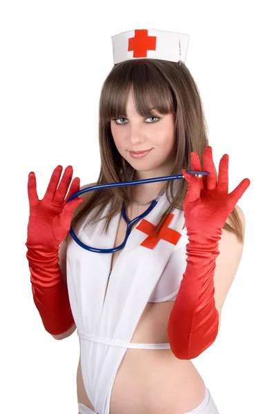 stock image Portrait of the sexy nurse with a stetho