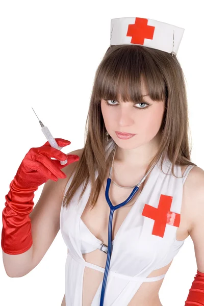 Портрет сексуальной медсестры со шприцем — стоковое фото