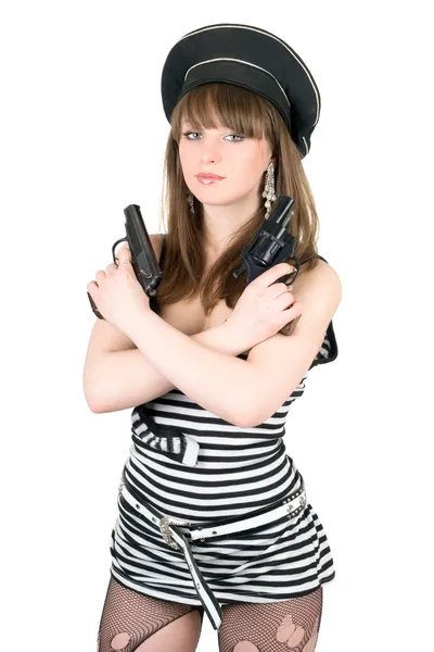 Porträt des hübschen Matrosen mit Pistole — Stockfoto