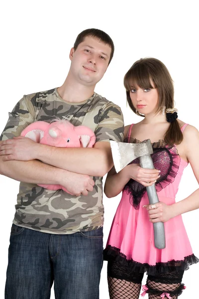 Young man and the woman. Funny image — Stock Photo, Image