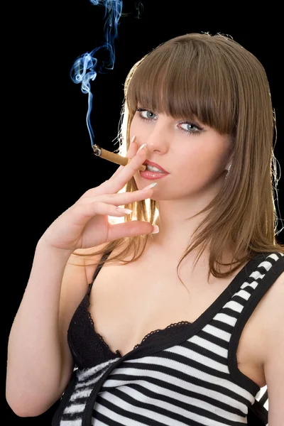 Portrait of the young woman with a cigar — Stock Photo, Image