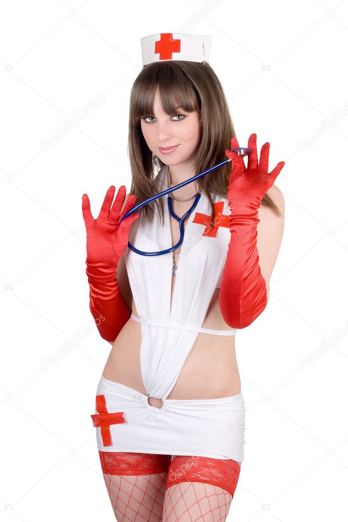 Sexy nurse with a stethoscope. Isolated