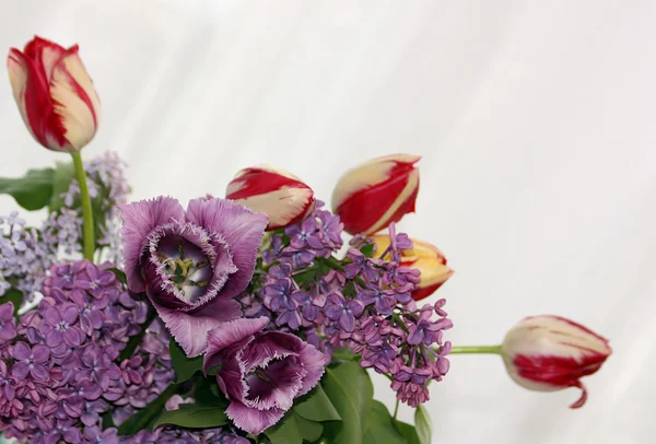 Bouquet of lilac with decorative tulips — Stock Photo, Image