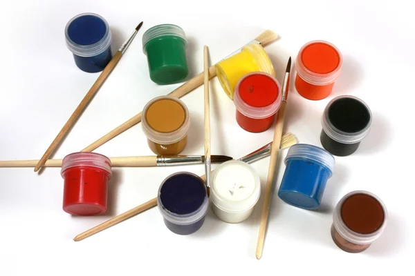 stock image Set of paints and brushes