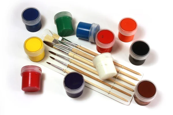 Set of paints and brushes — Stock Photo, Image