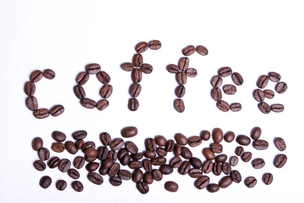 stock image Coffee word written from coffee beans.