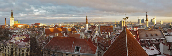 Panoramic view of Tallinn, Estonia, cityscape from the upper city at sunset