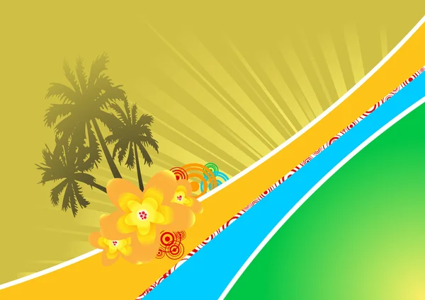 Banner con palmeras y sol — Archivo Imágenes Vectoriales