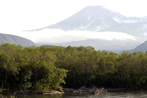 De rivier en de vulkaan — Stockfoto
