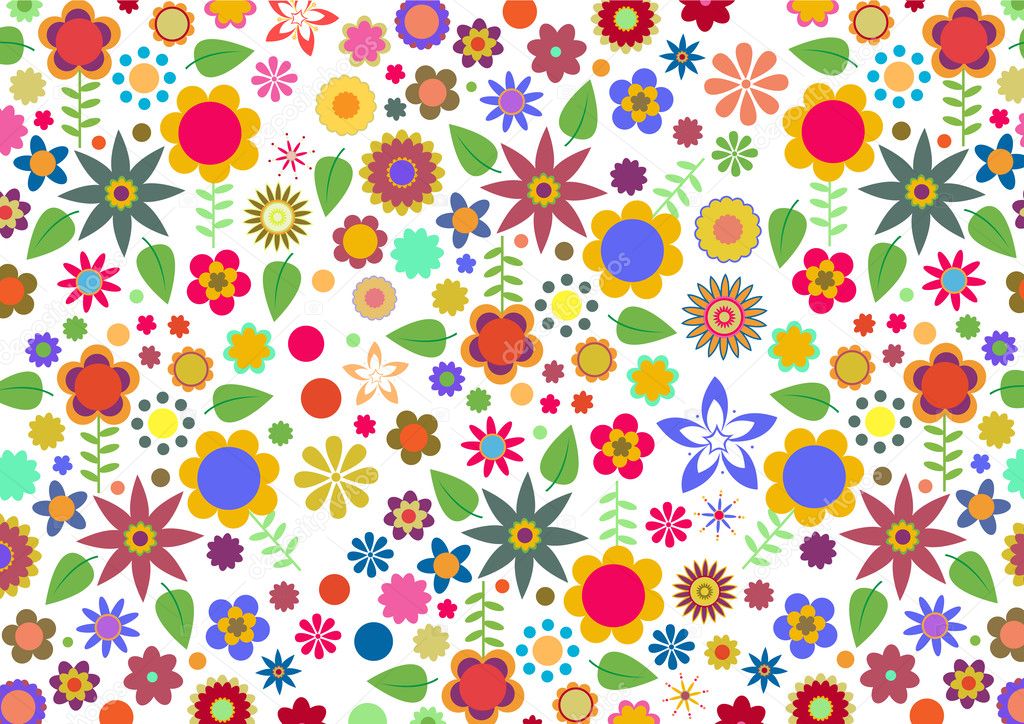 Funky flowers and leaves abstract patter