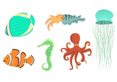 Sea animals icons clipart