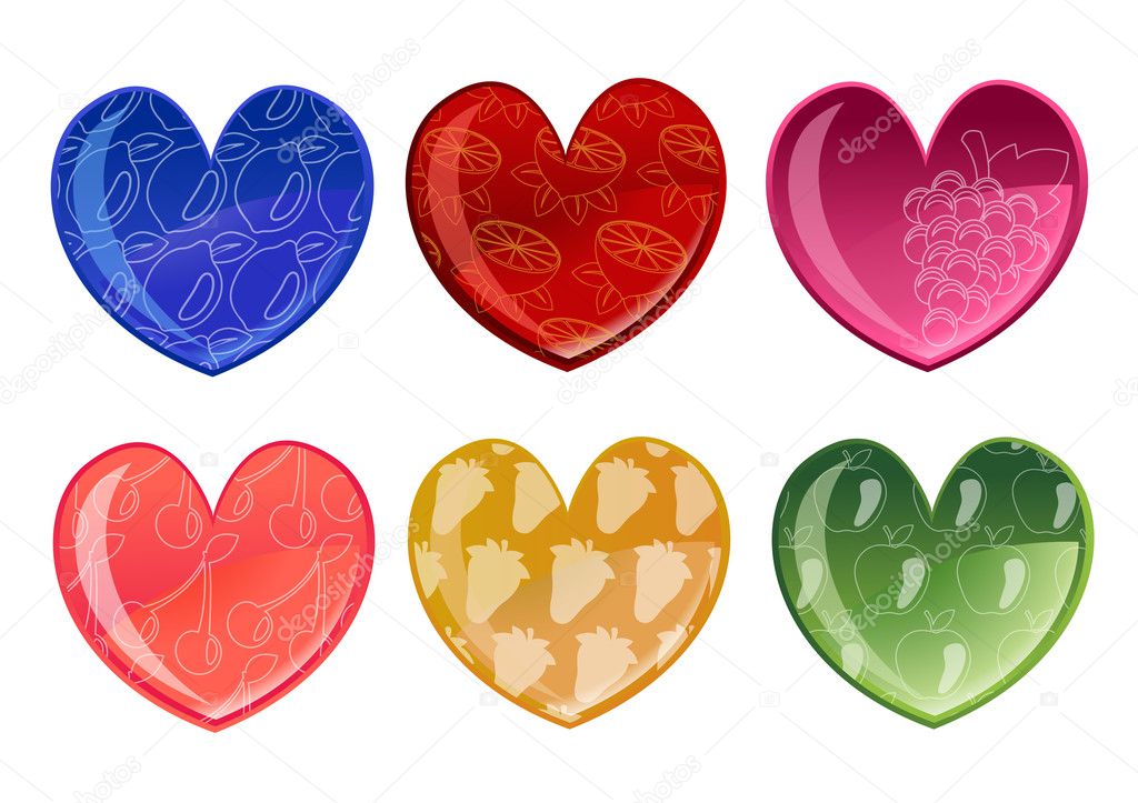 Beautifull hearts with fruit patterns