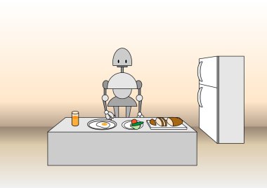 Comic robot on the kitchen clipart