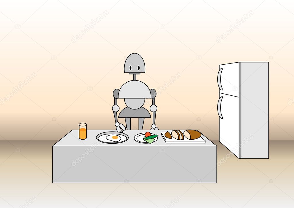 Comic robot on the kitchen
