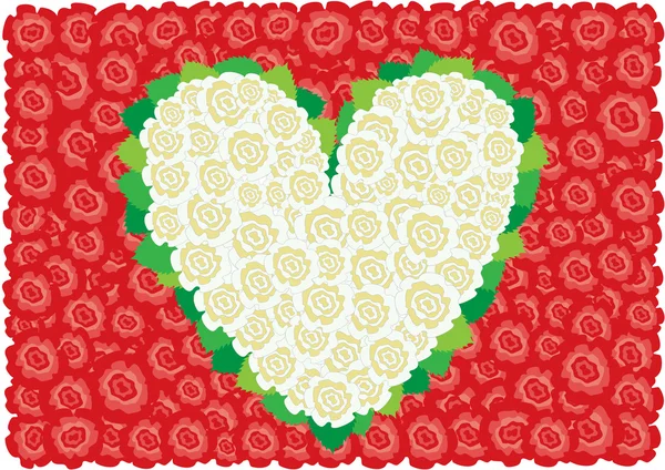 Red and white roses heart — Stock Vector