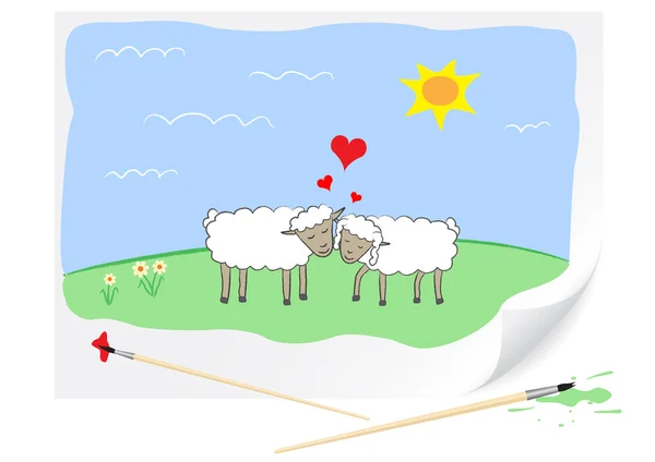 Desenho de ovelhas amor — Vetor de Stock