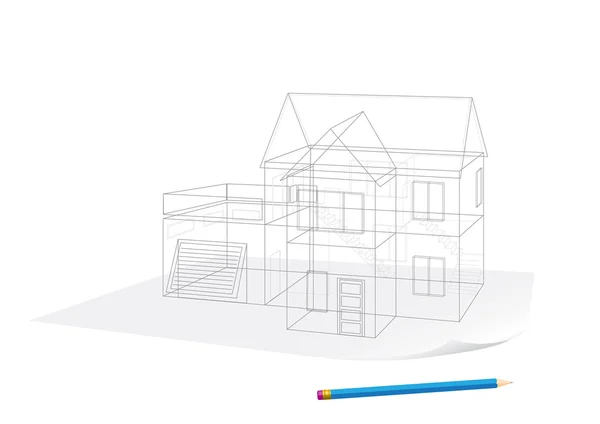 Desenho da casa sobre papel —  Vetores de Stock