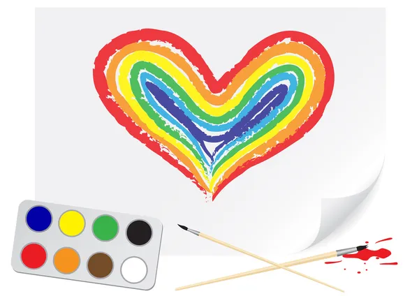 Desenho coração arco-íris — Vetor de Stock