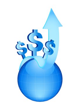 Globe with arrow and symbols of dollars clipart