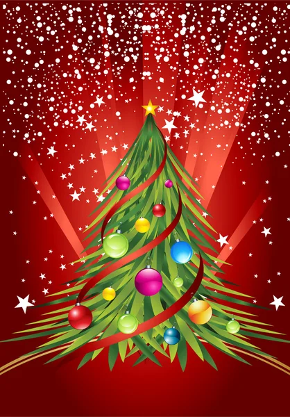 Πολύχρωμο χριστουγεννιάτικο δέντρο και την μπάλα σε αυτό — Διανυσματικό Αρχείο