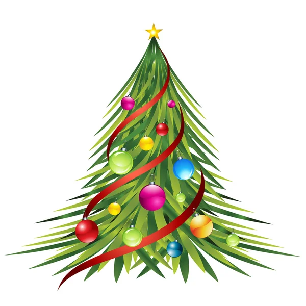 Árvore de Natal e bola colorida nele — Vetor de Stock