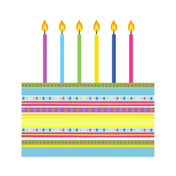 Торт на день народження з барвистими свічками — стоковий вектор