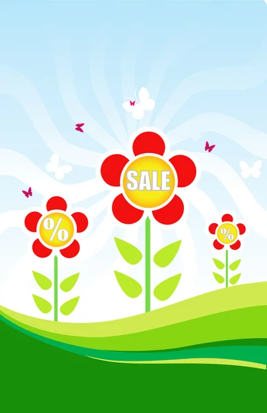 Sale tag with a beautiful red flowers — Stock Vector
