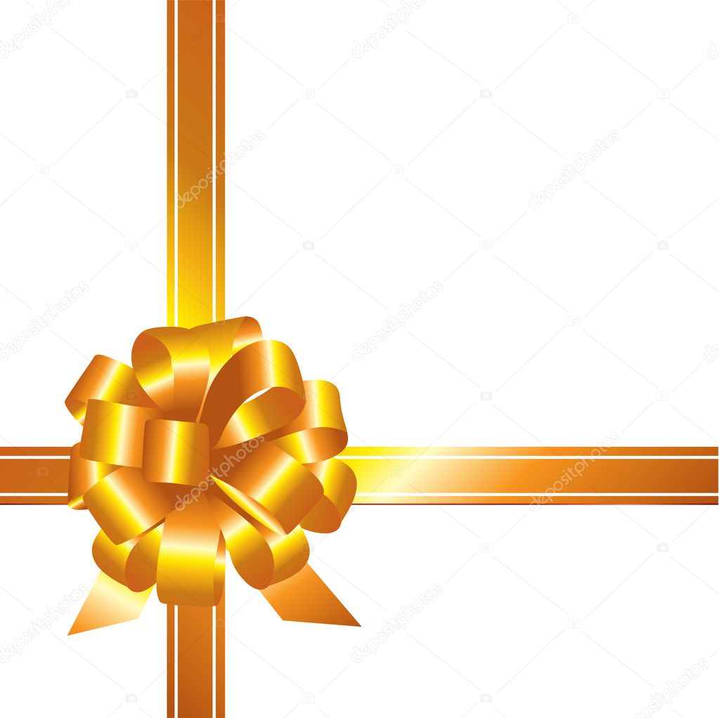 Gold ribbon and bow isolated