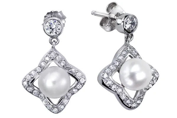 Earrings with zircon and expensive big pearl — Stock Photo, Image
