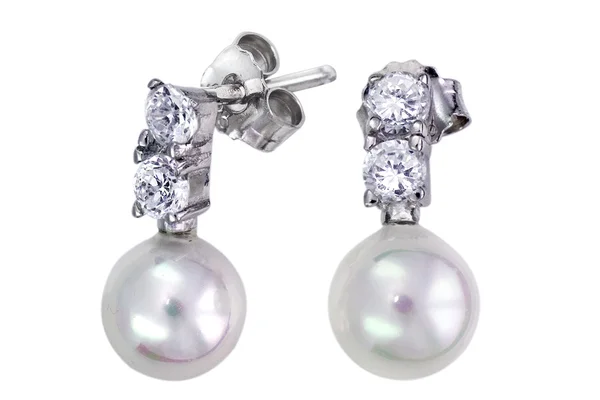 Earrings with zircon and pearl — Stock Photo, Image