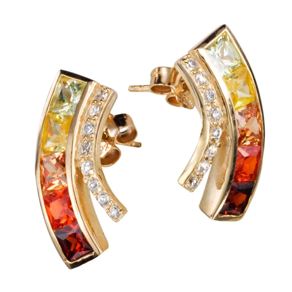 Earrings with colorful zircon — Stock Photo, Image
