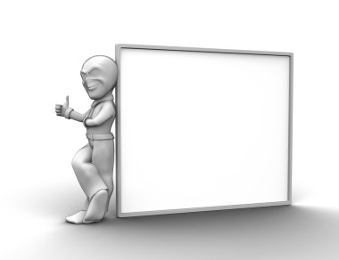 3d little person with blank board clipart