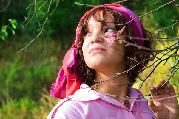 stock image Portrait of young beatiful girl with blooming c