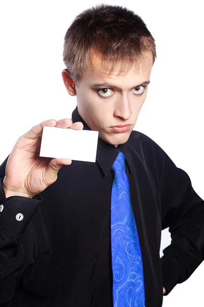 青年実業家を保持する空のビジネス カード — ストック写真
