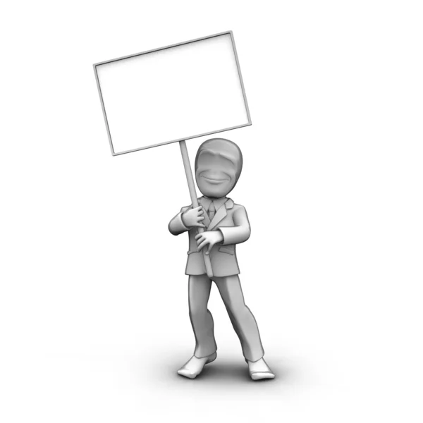 3d little person with blank board — Stock Photo, Image