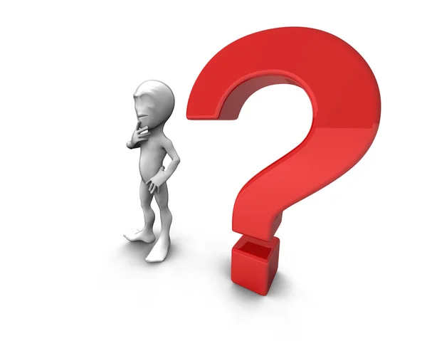 stock image 3d little person with question marks