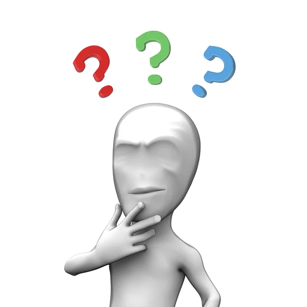 3d person with colorful question marks — Stock Photo, Image
