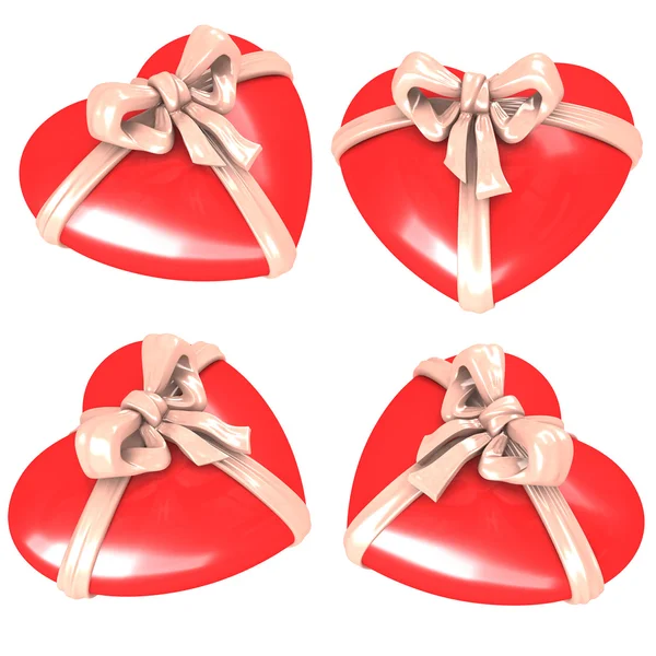 Red hearts with ribbon — Stock Photo, Image