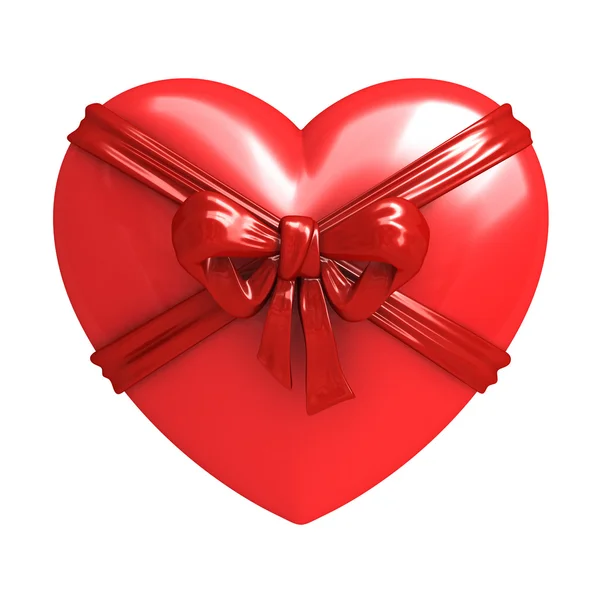 Coração vermelho com fita isolada — Fotografia de Stock