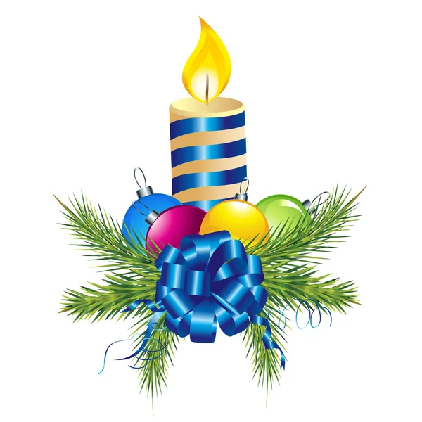 Christmas ball, candle and pine — Stock Photo, Image