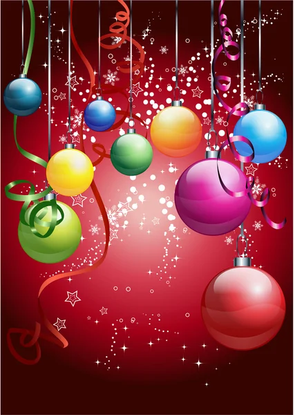 Cartão vermelho com bolas de Natal coloridas — Fotografia de Stock