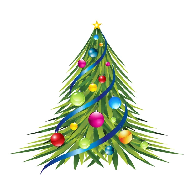 Árvore de Natal e bola colorida nele — Fotografia de Stock